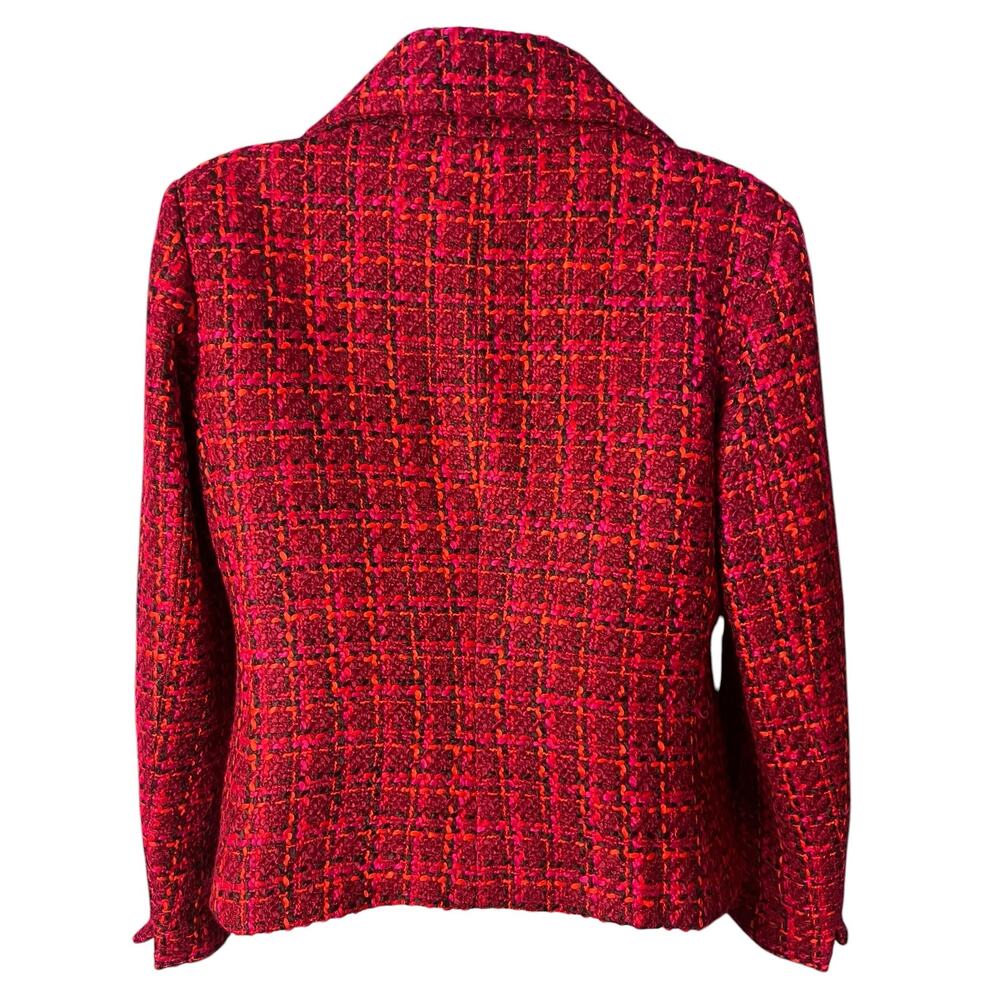 Talbots Petites Cropped Boucle Tweed Jacket Blazer 6P Double Breasted Red Pink - Picture 3 of 7